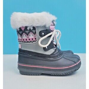 London Fog Toddler Girls Lil Totten Fair Isle Winter Snow Duck Boots Size 8